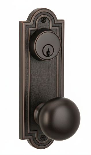 Emtek 8071 Passage Double Keyed, Sideplate Locksets Belmont 3-5/8" c-c Keyed, Porcelain Knob