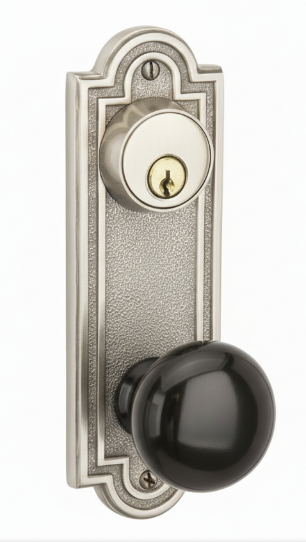 Emtek 8071 Passage Double Keyed, Sideplate Locksets Belmont 3-5/8" c-c Keyed, Porcelain Knob