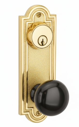 Emtek 8071 Passage Double Keyed, Sideplate Locksets Belmont 3-5/8" c-c Keyed, Porcelain Knob