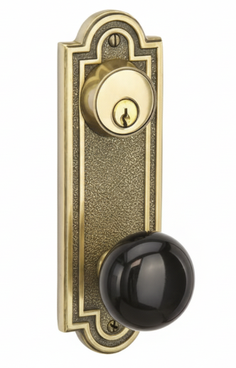 Emtek 8071 Passage Double Keyed, Sideplate Locksets Belmont 3-5/8" c-c Keyed, Porcelain Knob