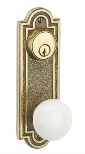 Emtek 8071 Passage Double Keyed, Sideplate Locksets Belmont 3-5/8" c-c Keyed, Porcelain Knob