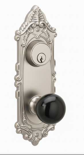 Emtek 8095 Dummy Pair, Sideplate Locksets Victoria 3-5/8" c-c keyed, Porcelain Knob