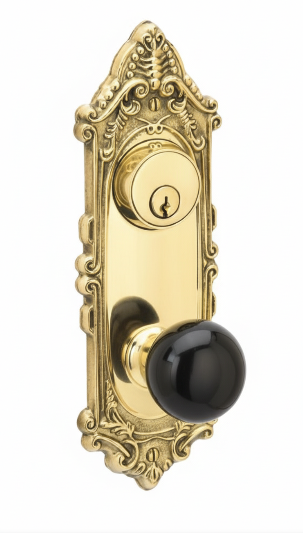 Emtek 8095 Dummy Pair, Sideplate Locksets Victoria 3-5/8" c-c keyed, Porcelain Knob