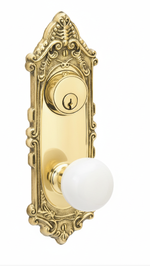 Emtek 8095 Dummy Pair, Sideplate Locksets Victoria 3-5/8" c-c keyed, Porcelain Knob