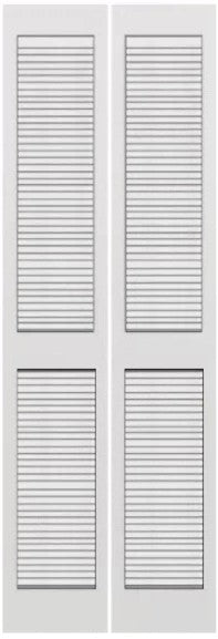 Bifold:Louver over Louver Primed Bifold Door w/Hardware