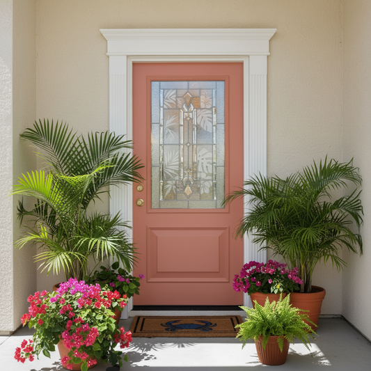 A two thirds lite lucerna glass non impact rated smooth finish single panel