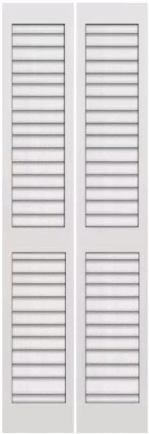Bifold: Plantation Louver over Louver Primed Bifold Door w/Hardware