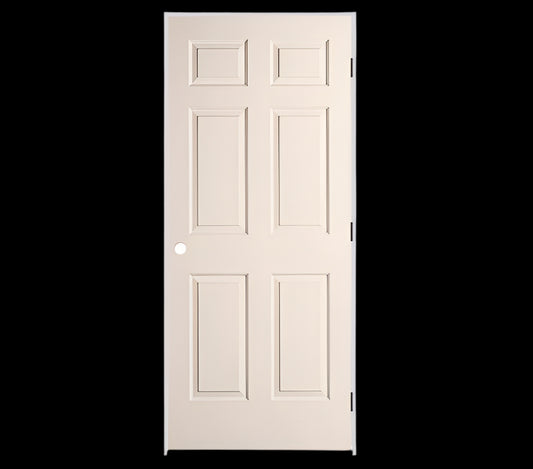 Single PreHung: Colonist 6/8(80") Primed Moulded Textured 6-Panel Solid Core 1 3/8"