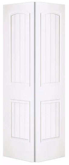 Bifold:SanteFe Primed Moulded Smooth 2-Panel Roundtop Plank Raised Panel Hollow Core Bifold Door w/Hardware