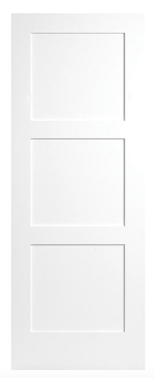 PreHung:Birkdale Primed Moulded Smooth 3-Panel Equal Birkdale Hollow Core Slab 1 3/8"