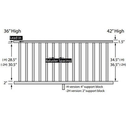 Color Guard: CLASSIC 36" tall and 4 foot in length Straight Rail W36-4-CRK-H White 4" Support Block