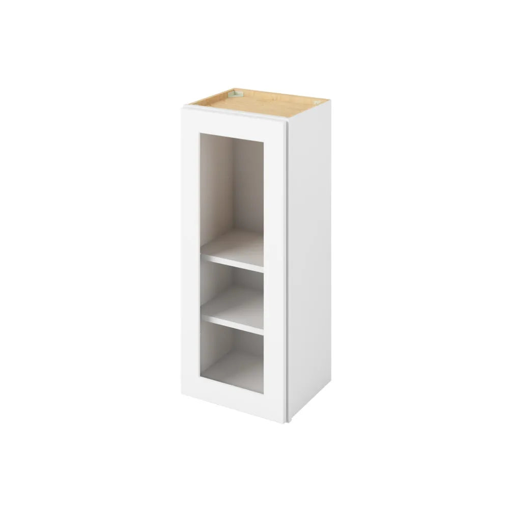 Hardware Resources: 15" x 36" Wall Cabinet with Glass Door and Matching Interior, 1 Door, 2 Shelves - Polar White