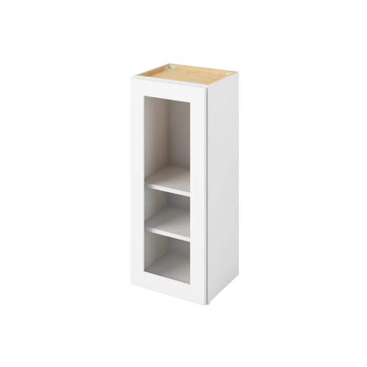 Hardware Resources: 15" x 36" Wall Cabinet with Glass Door and Matching Interior, 1 Door, 2 Shelves - Polar White