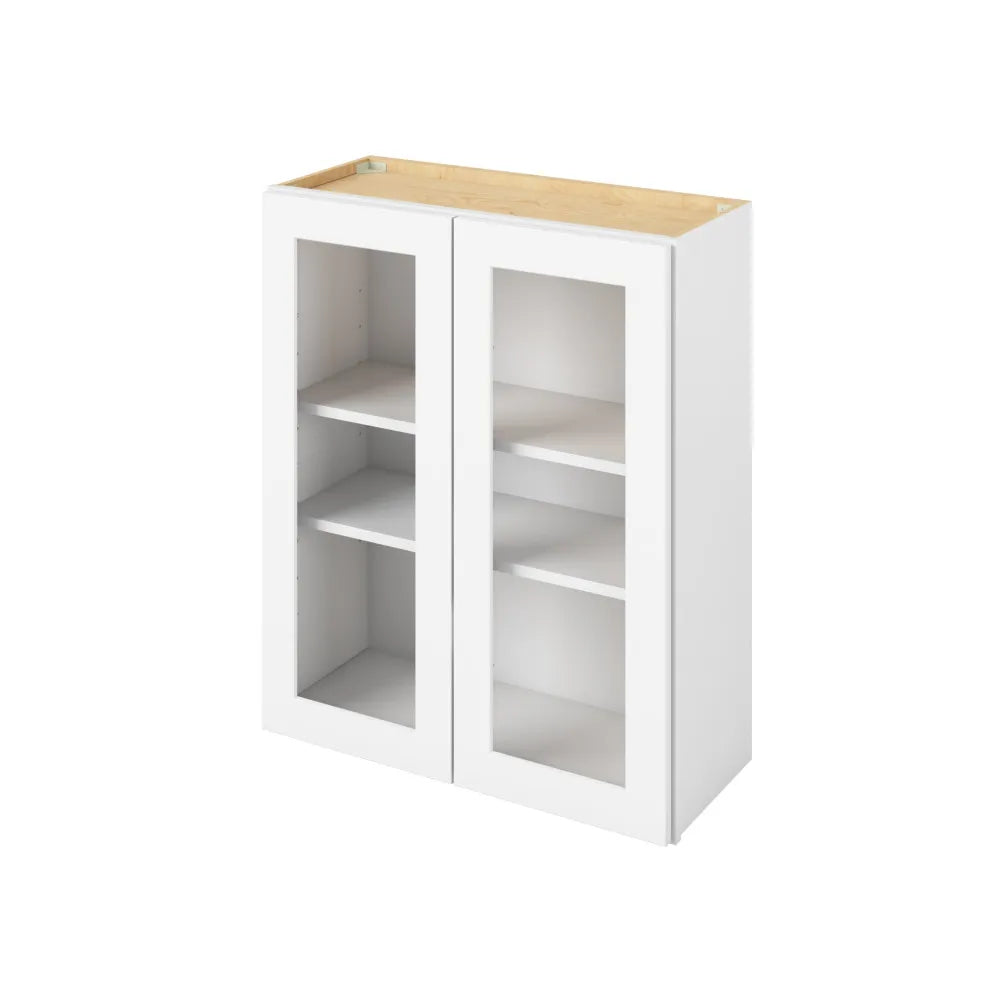 Hardware Resources: 30" x 36" Wall Cabinet with Glass Door and Matching Interior, 2 Doors, 2 Shelves - Polar White