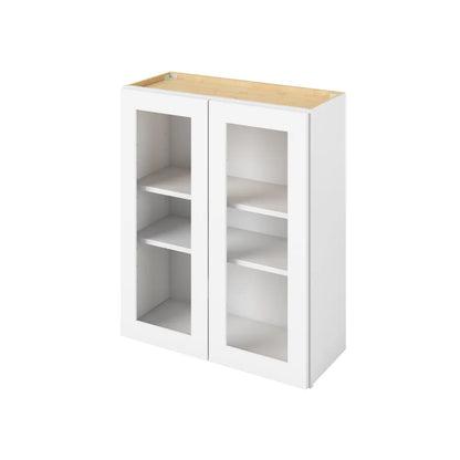 Hardware Resources: 30" x 36" Wall Cabinet with Glass Door and Matching Interior, 2 Doors, 2 Shelves - Polar White