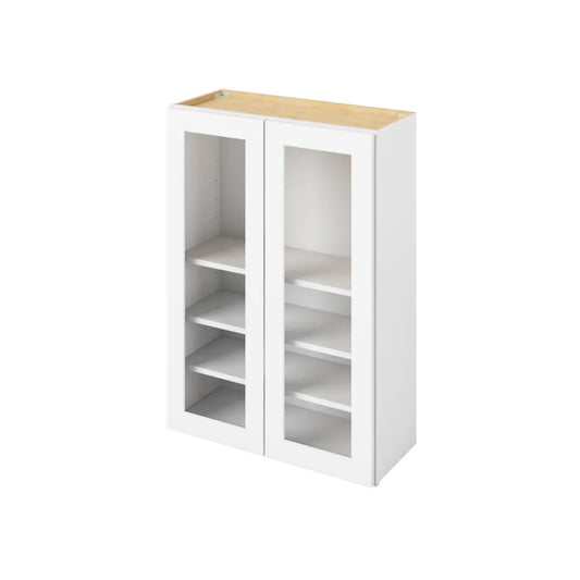 Hardware Resources: 30" x 42" Wall Cabinet with Glass Door and Matching Interior, 2 Doors, 3 Shelves - Polar White
