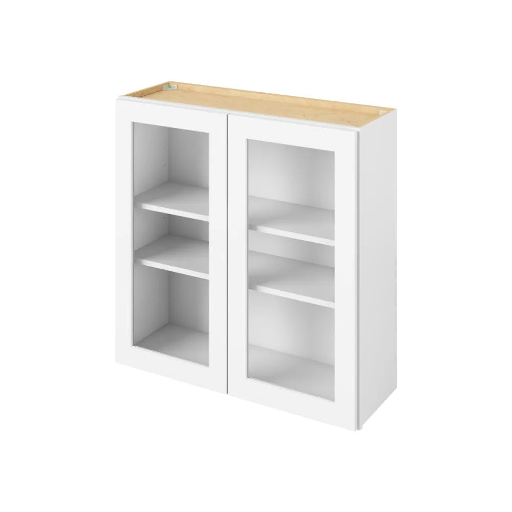 Hardware Resources: 36" x 36" Wall Cabinet with Glass Door and Matching Interior, 2 Doors, 2 Shelves - Polar White
