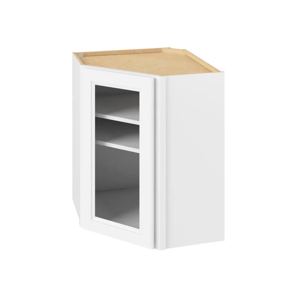 Hardware Resources: 24" x 30" Wall Diagonal Cabinet with Glass Door and Matching Interior, 1 Door, 2 Shelves - Polar White