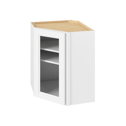 Hardware Resources: 24" x 30" Wall Diagonal Cabinet with Glass Door and Matching Interior, 1 Door, 2 Shelves - Polar White