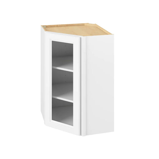 Hardware Resources: 24" x 36" Wall Diagonal Cabinet with Glass Door and Matching Interior, 1 Door, 2 Shelves - Polar White