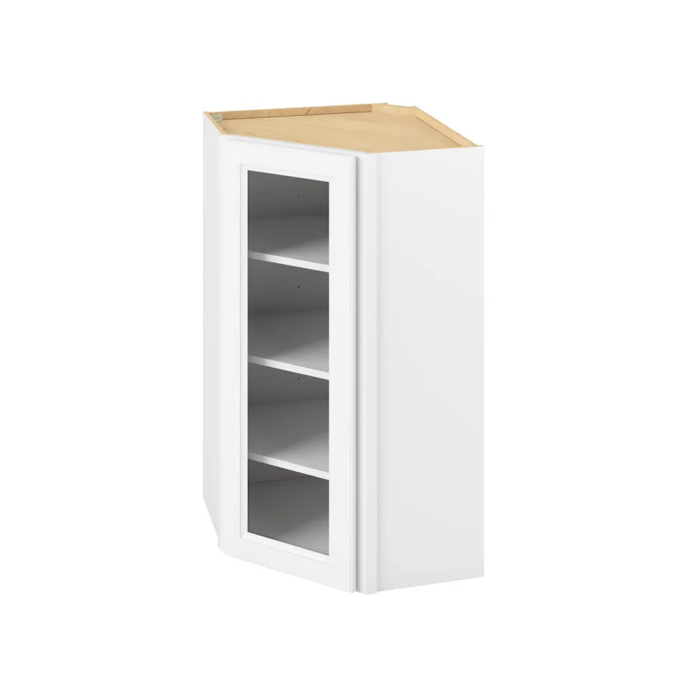 Hardware Resources: 24" x 42" Wall Diagonal Cabinet with Glass Door and Matching Interior, 1 Door, 3 Shelves - Polar White