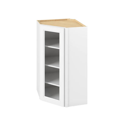 Hardware Resources: 24" x 42" Wall Diagonal Cabinet with Glass Door and Matching Interior, 1 Door, 3 Shelves - Polar White