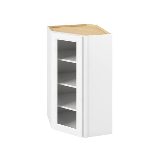 Hardware Resources: 24" x 42" Wall Diagonal Cabinet with Glass Door and Matching Interior, 1 Door, 3 Shelves - Polar White