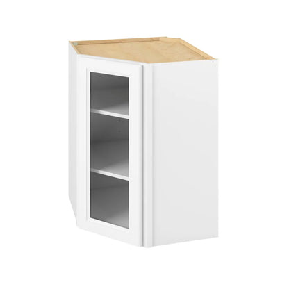 Hardware Resources: 27" x 36" x 15" Wall Diagonal Cabinet with Glass Door and Matching Interior, 1 Door, 2 Shelves - Polar White