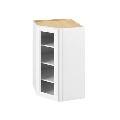 Hardware Resources: 27" x 42" x 15" Wall Diagonal Cabinet with Glass Door and Matching Interior, 1 Door, 3 Shelves - Polar White