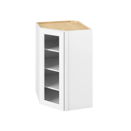 Hardware Resources: 27" x 42" x 15" Wall Diagonal Cabinet with Glass Door and Matching Interior, 1 Door, 3 Shelves - Polar White