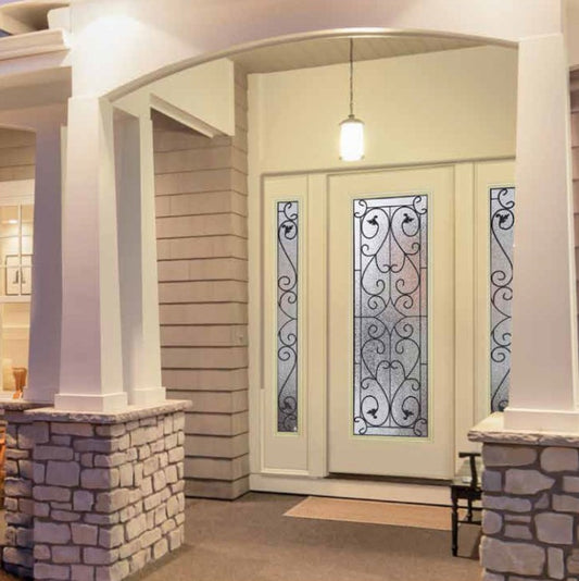 Door Glass Insert: Wisteria Decorative Glass Wrought Iron Non Impact Flat-Frame