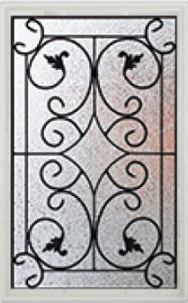 Door Glass Insert: Wisteria Decorative Glass Wrought Iron Non Impact Flat-Frame