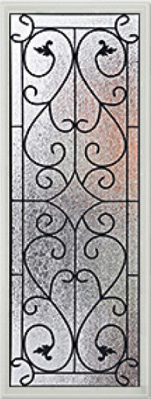 Door Glass Insert: Wisteria Decorative Glass Wrought Iron Design Impact Rated