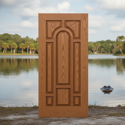 SLAB: Fiberglass Smooth 8-Panel Center Arch Raised HVHZ-Impact DRG80I (unfinished)