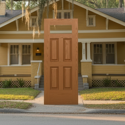 SLAB: Fiberglass Oak WG Texture 4-Panel Blank top w/22"x36" Cutout DRG40 (unfinished)