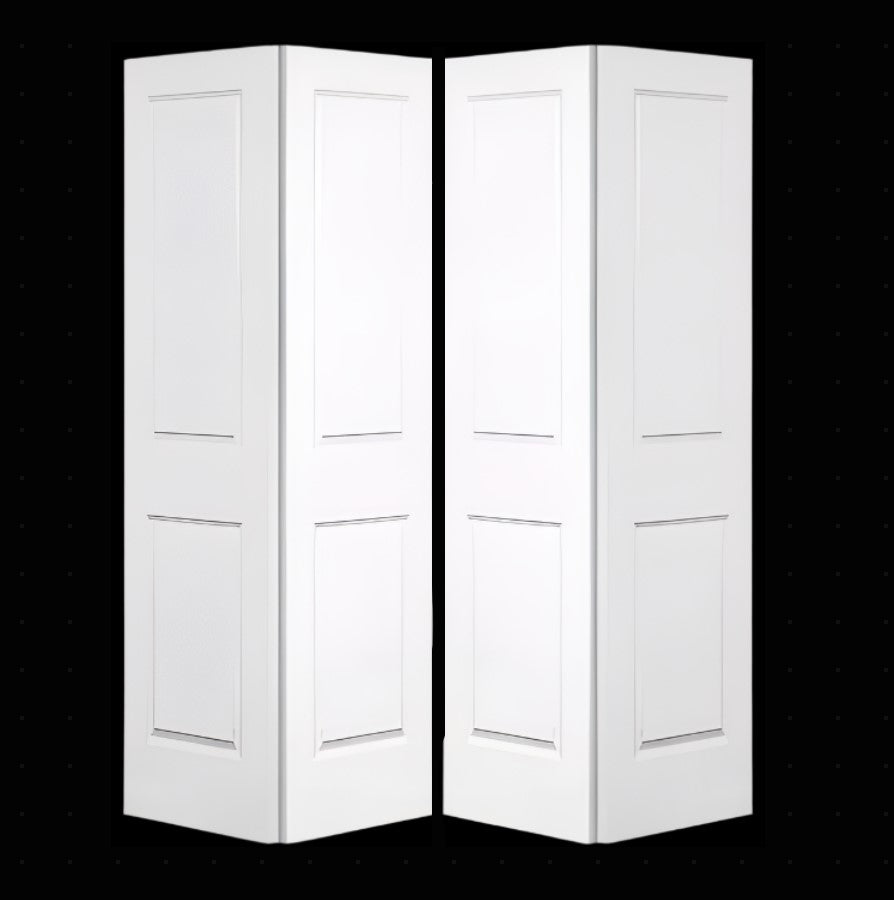 Bifold:Cararra Primed Moulded Smooth 2-Panel Squaretop Raised Panel Hollow Core Bifold Door w/Hardware