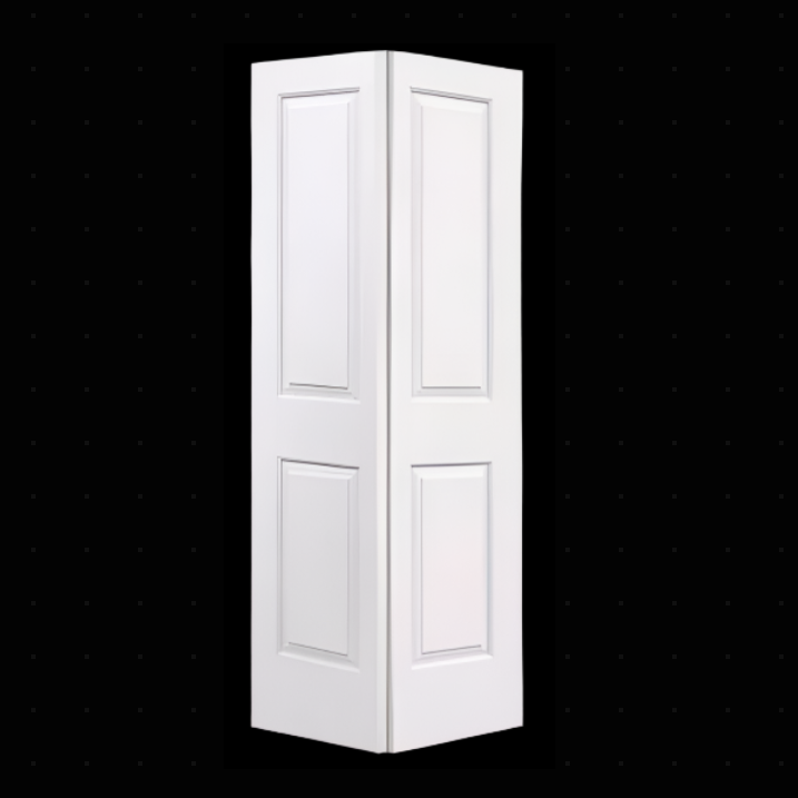 Bifold:Cararra Primed Moulded Smooth 2-Panel Squaretop Raised Panel Hollow Core Bifold Door w/Hardware