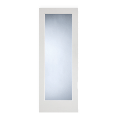 Single Pre-Hung: Primed MDF Smooth 1-Lite French Door - Clear Glass Ovolo Sticking Hung on a Primed Finger Joint Flat Jamb