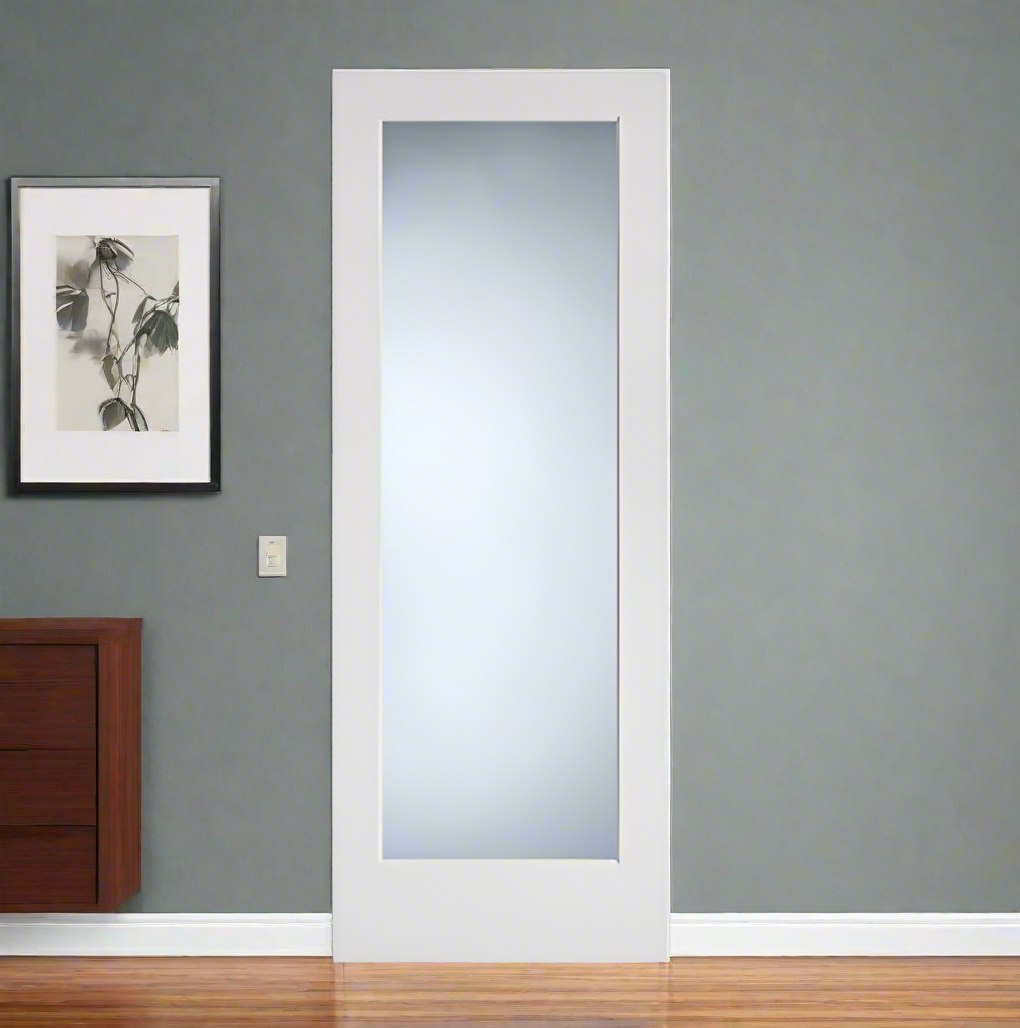 Single Pre-Hung: Primed MDF Smooth 1-Lite French Door - Clear Glass Ovolo Sticking Hung on a Primed Finger Joint Flat Jamb