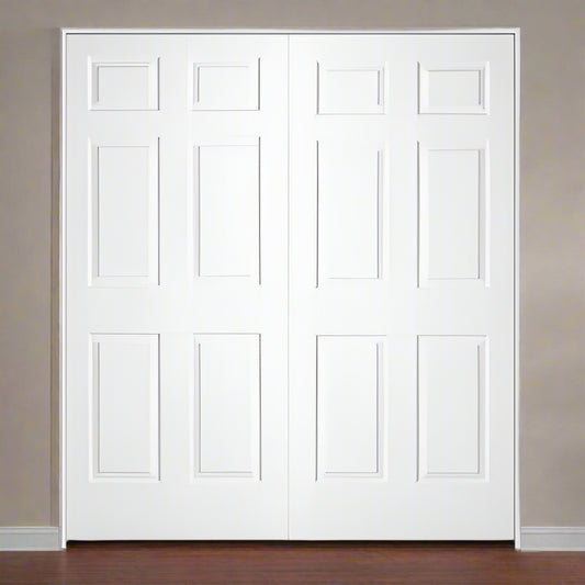 Double PreHung: Colonist 6/8(80") Primed Moulded Textured 6-Panel Hollow Core Slab 1 3/8" w/ball catch