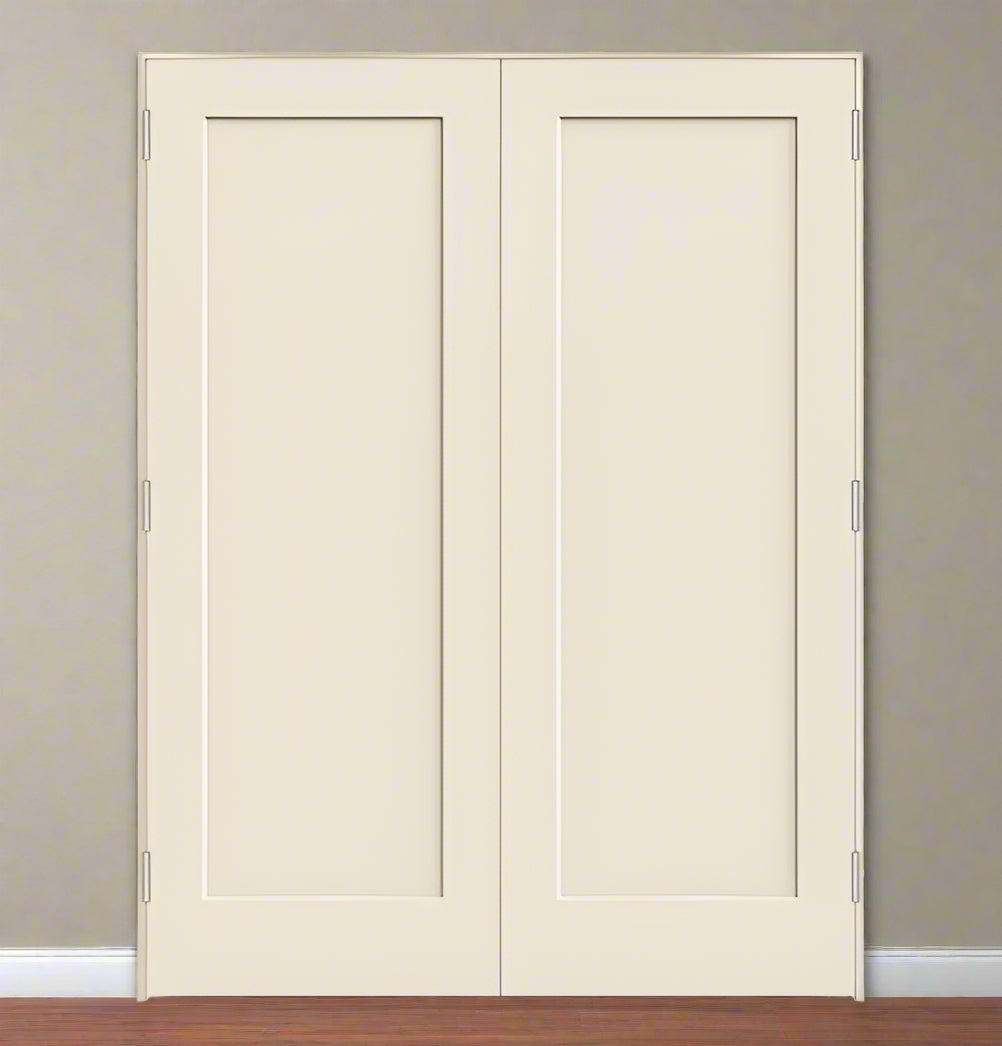 Double PreHung: Primed Moulded Smooth 1-Panel Madison Shaker Style Hollow Core  1 3/8" Thick, 6/8(80") Height, w/T-ASTRAGAL