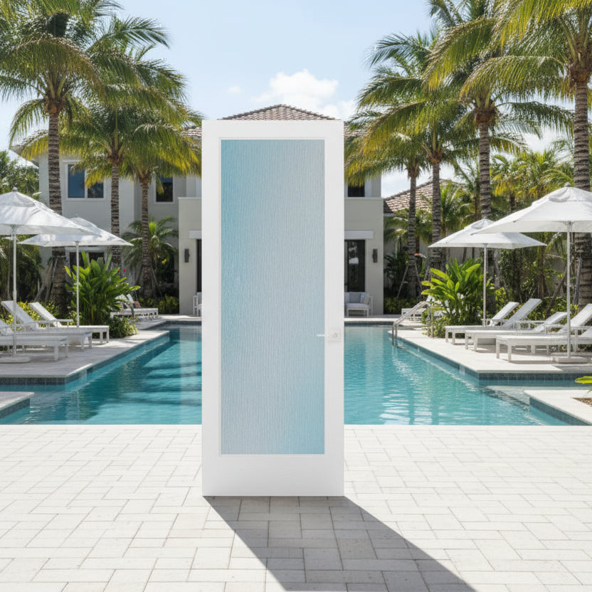 SLAB: Nova-90 Fiberglass Smooth 1-lite full-lite direct glazed Rain glass Non-Impact (unfinished)