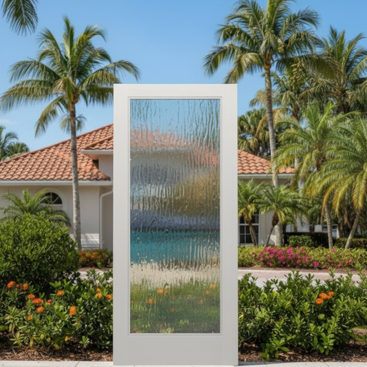 SLAB: Nova-90 Fiberglass Smooth 1-lite full-lite direct glazed Rain glass HVHZ-Impact (unfinished)