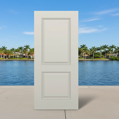 SLAB: Fiberglass Smooth 2-Panel Squaretop Raised HVHZ-Impact DRS22I/DRS2280I (unfinished)