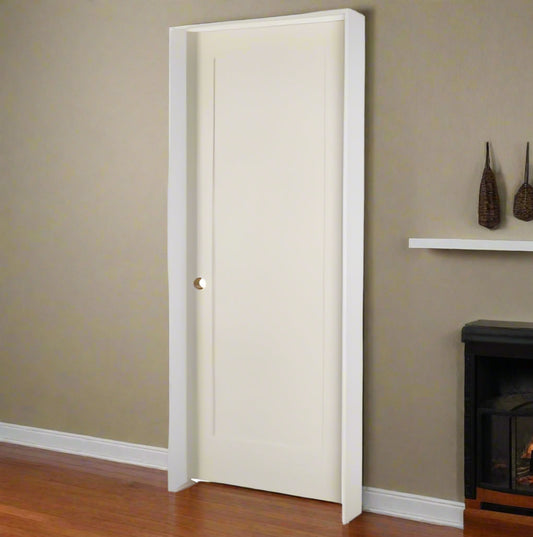 Single PreHung: Madison 8/0(96") Primed Moulded Smooth 1-Panel Shaker Style Solid Core 1 3/8"