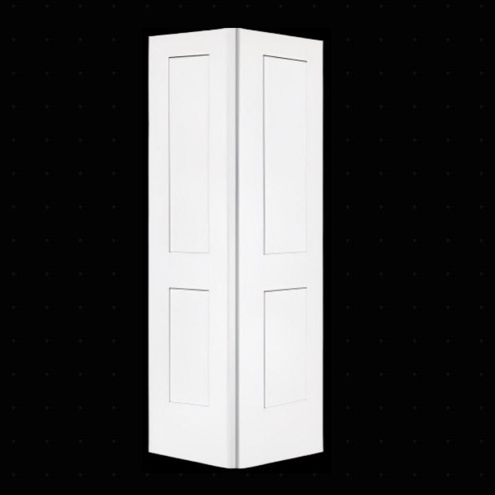 Bifold:Monroe Primed Moulded Smooth 2-Panel Shaker Style Panel Hollow Core Bifold Door w/Hardware