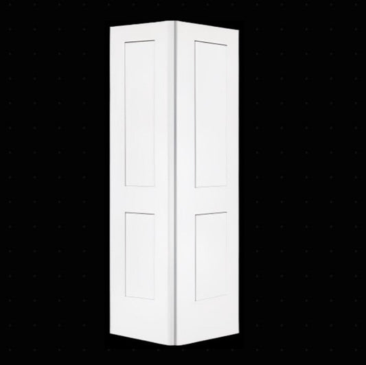 Bifold:Monroe Primed Moulded Smooth 2-Panel Shaker Style Panel Hollow Core Bifold Door w/Hardware