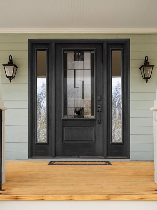 Door Glass Insert: Onyx Decorative Glass Black Patina Caming Non Impact Flat-Frame