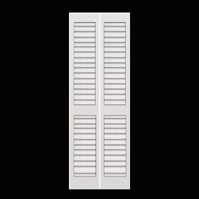 Bifold: Plantation Louver over Louver Primed Bifold Door w/Hardware