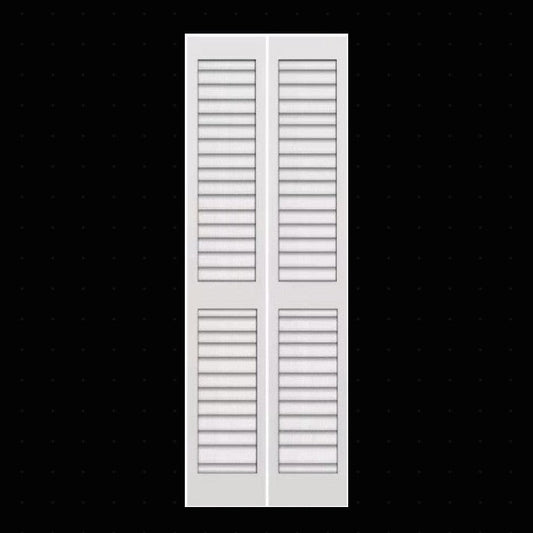 Bifold: Plantation Louver over Louver Primed Bifold Door w/Hardware